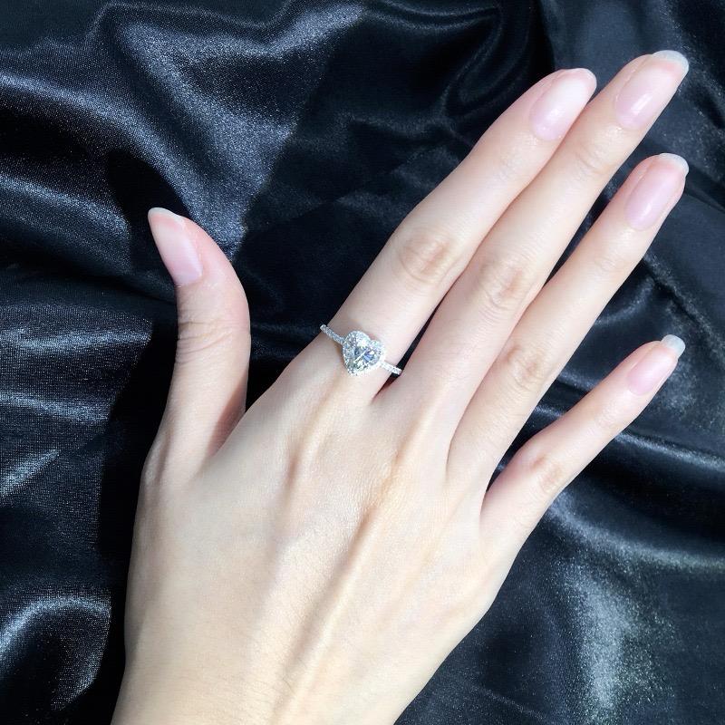 Halo Heart Moissanite Ring with Side Stones