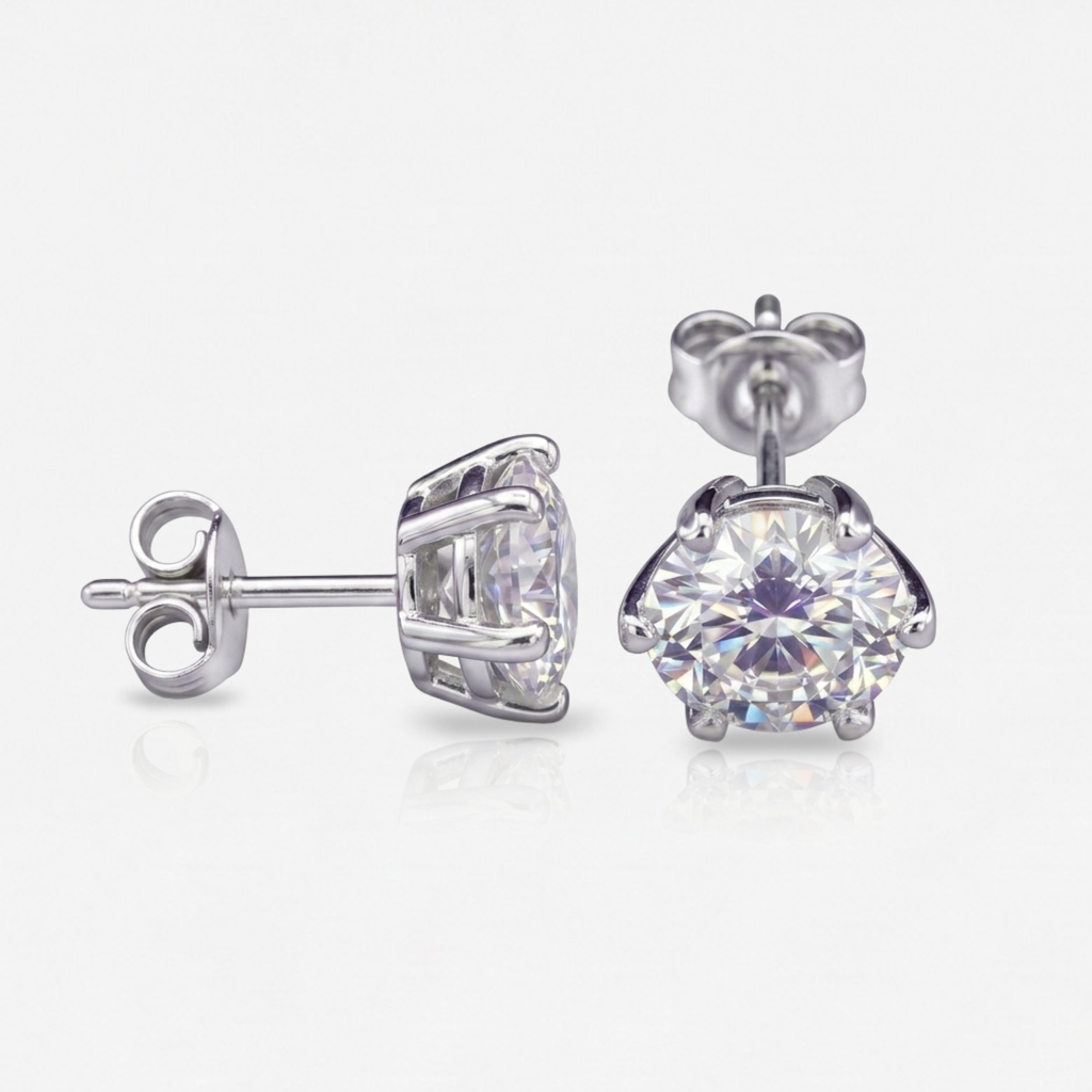 2CT Round Moissanite Stud Earrings