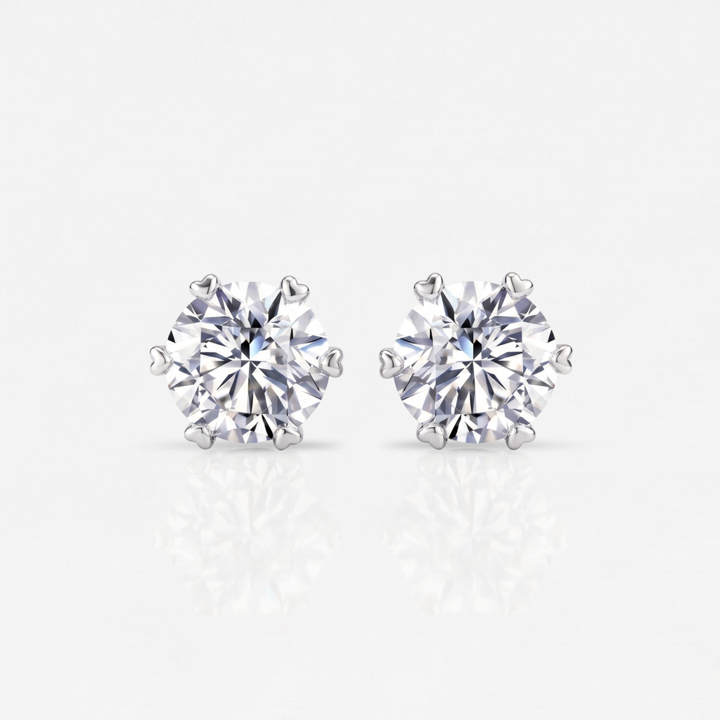 2CT Round Moissanite Stud Earrings