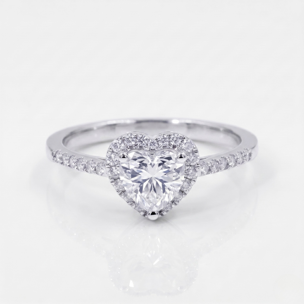 Halo Heart Moissanite Ring with Side Stones