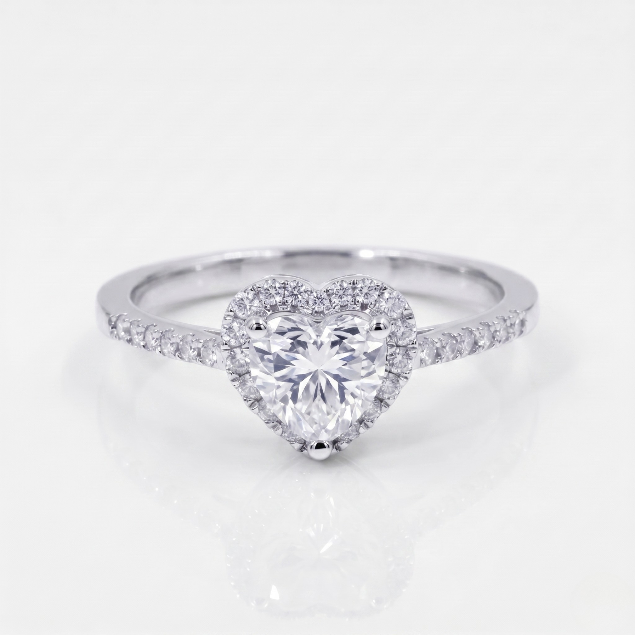 Halo Heart Moissanite Ring with Side Stones