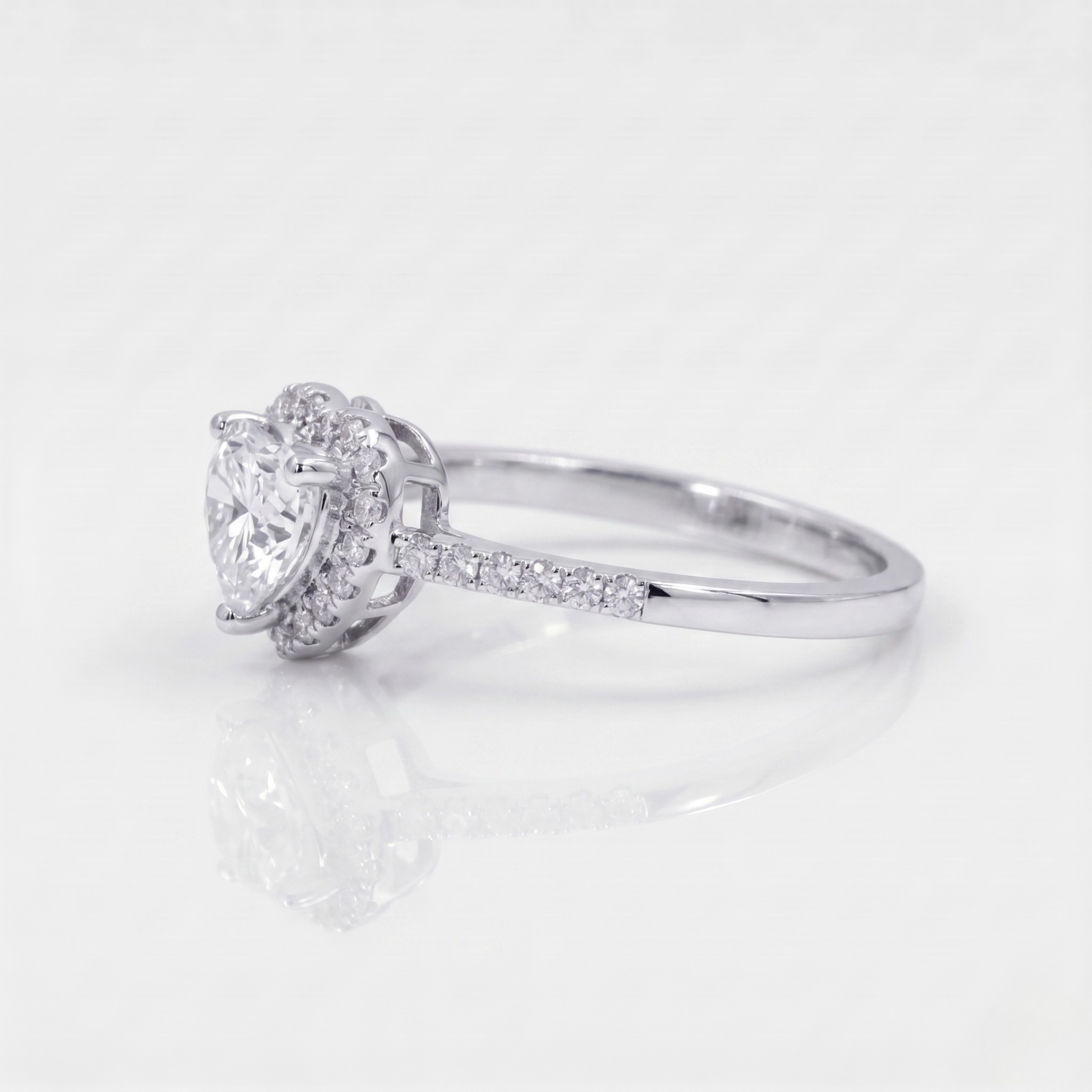 Halo Heart Moissanite Ring with Side Stones