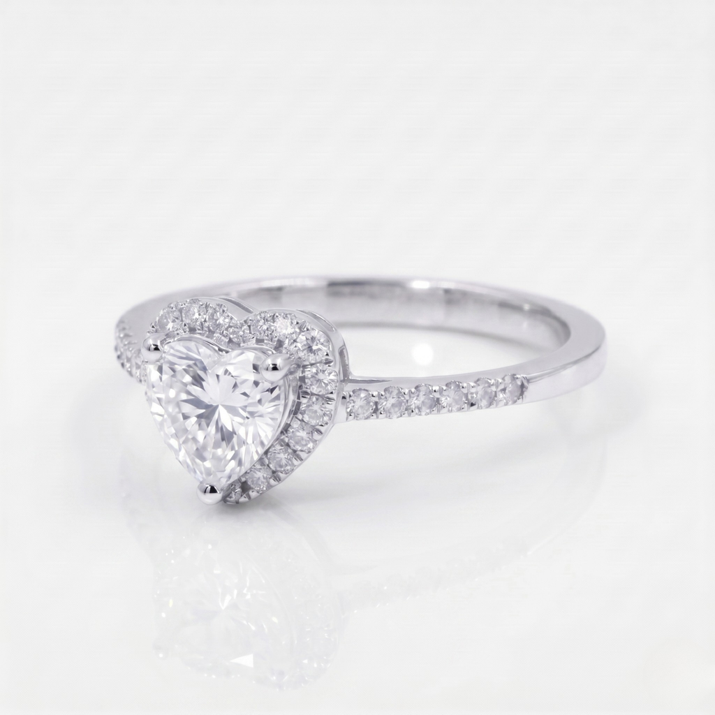 Halo Heart Moissanite Ring with Side Stones