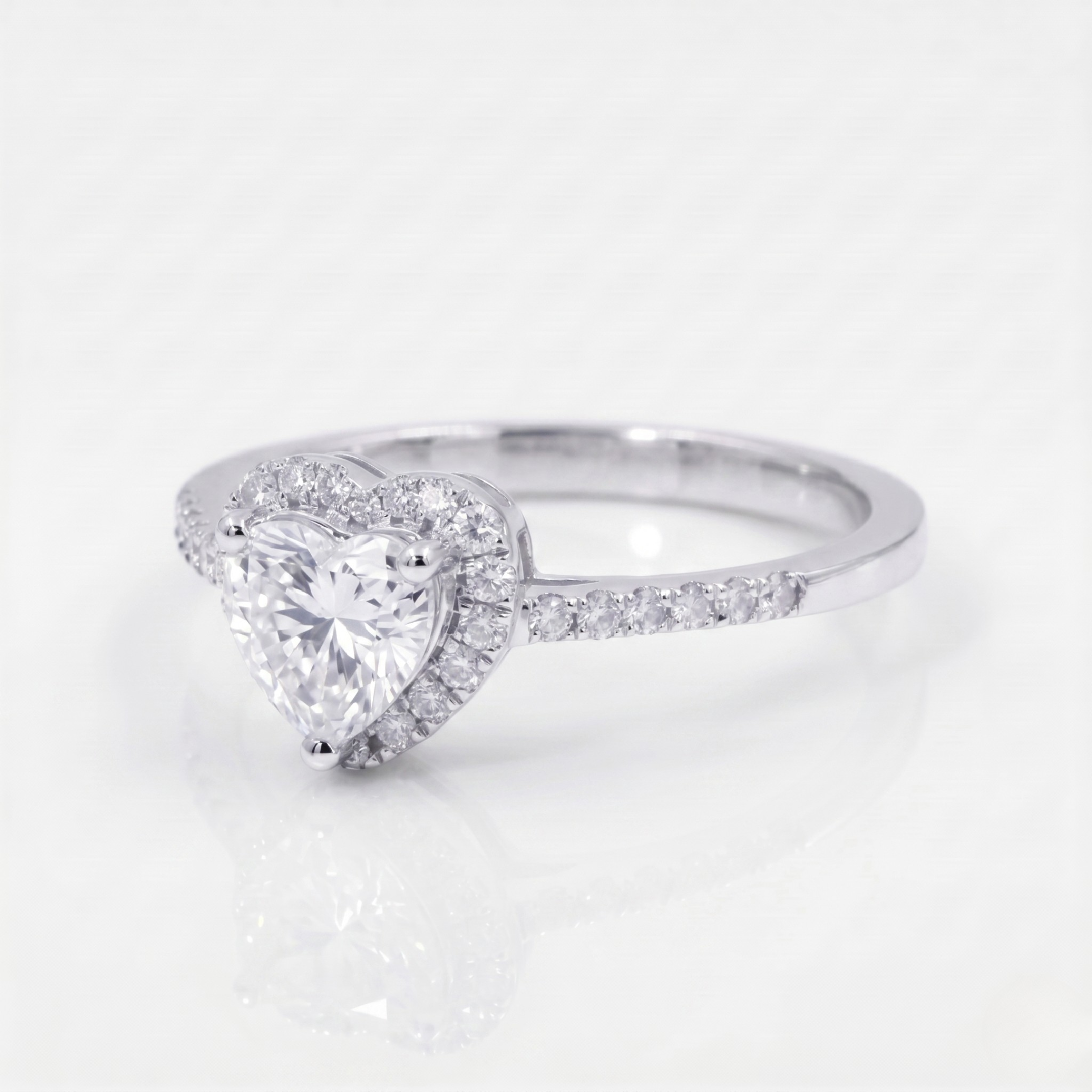Halo Heart Moissanite Ring with Side Stones