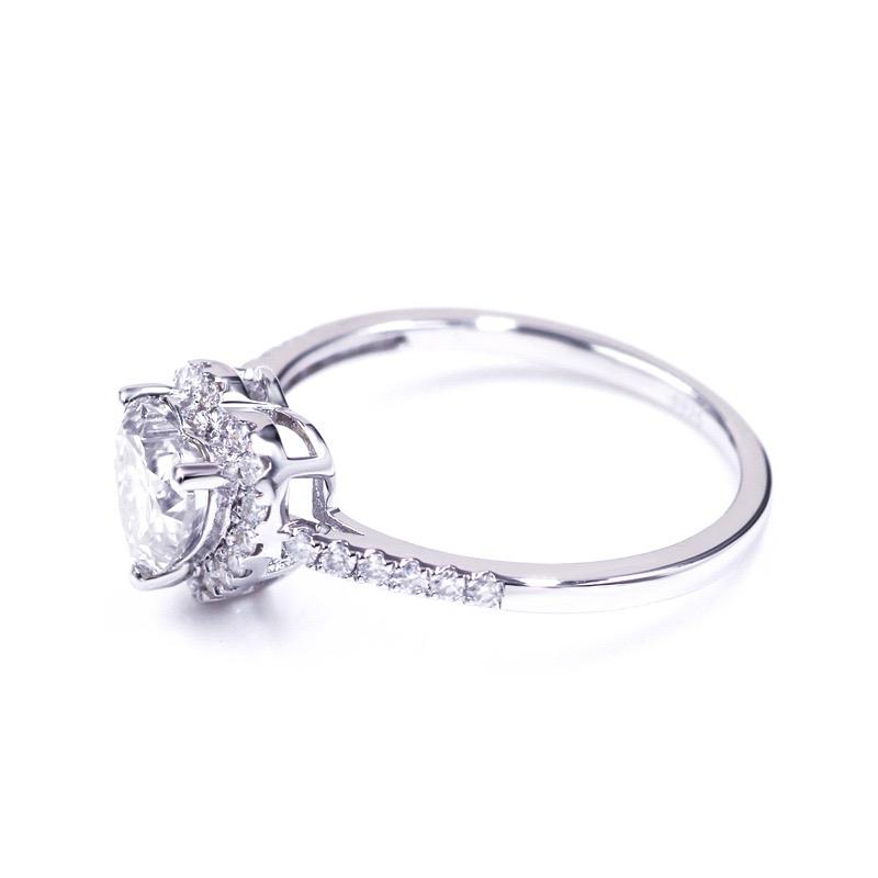 Halo Heart Moissanite Ring with Side Stones