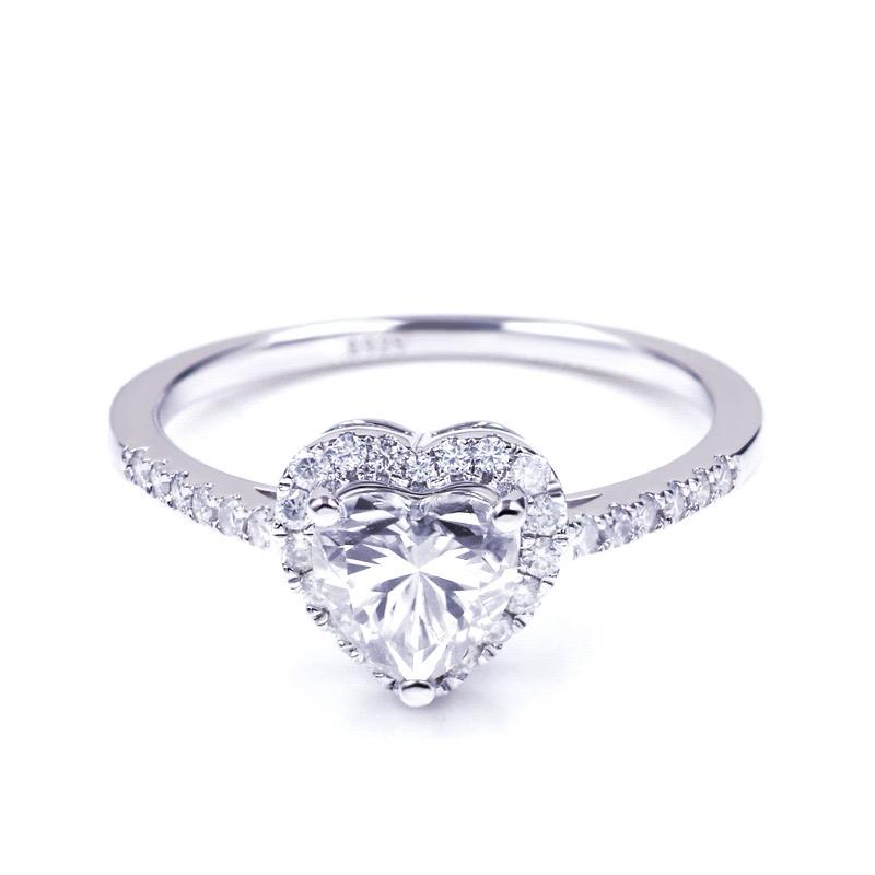 Halo Heart Moissanite Ring with Side Stones