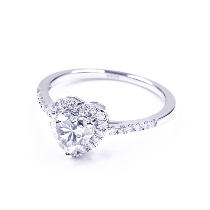 Halo Heart Moissanite Ring with Side Stones