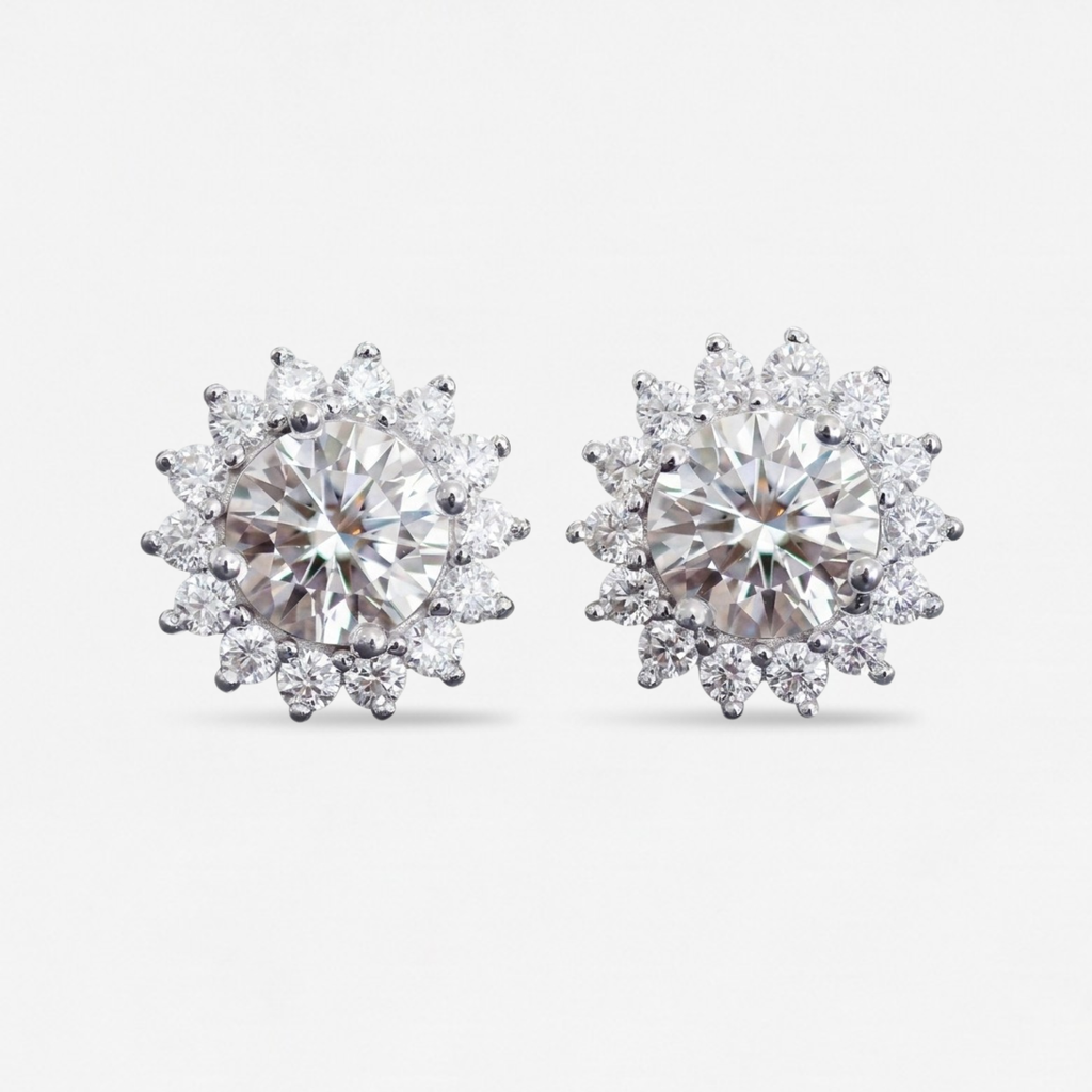 1CT Moissanite Sunburst Stud Earrings