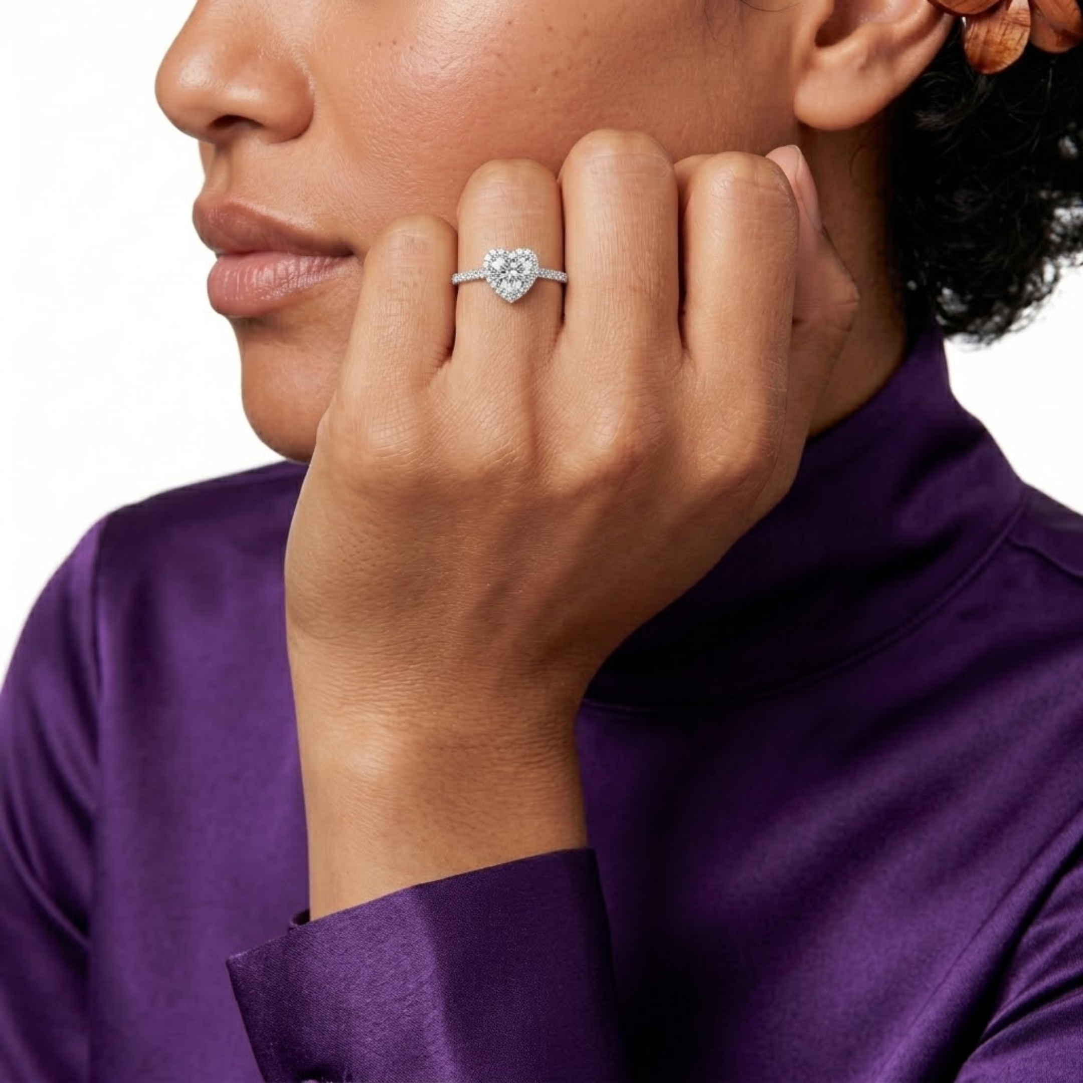 Halo Heart Moissanite Ring with Side Stones