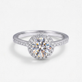 Halo Round Brilliant Moissanite Ring with Side Stones