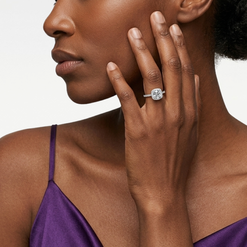 1CT Moissanite Smart Square Halo Ring Round Center