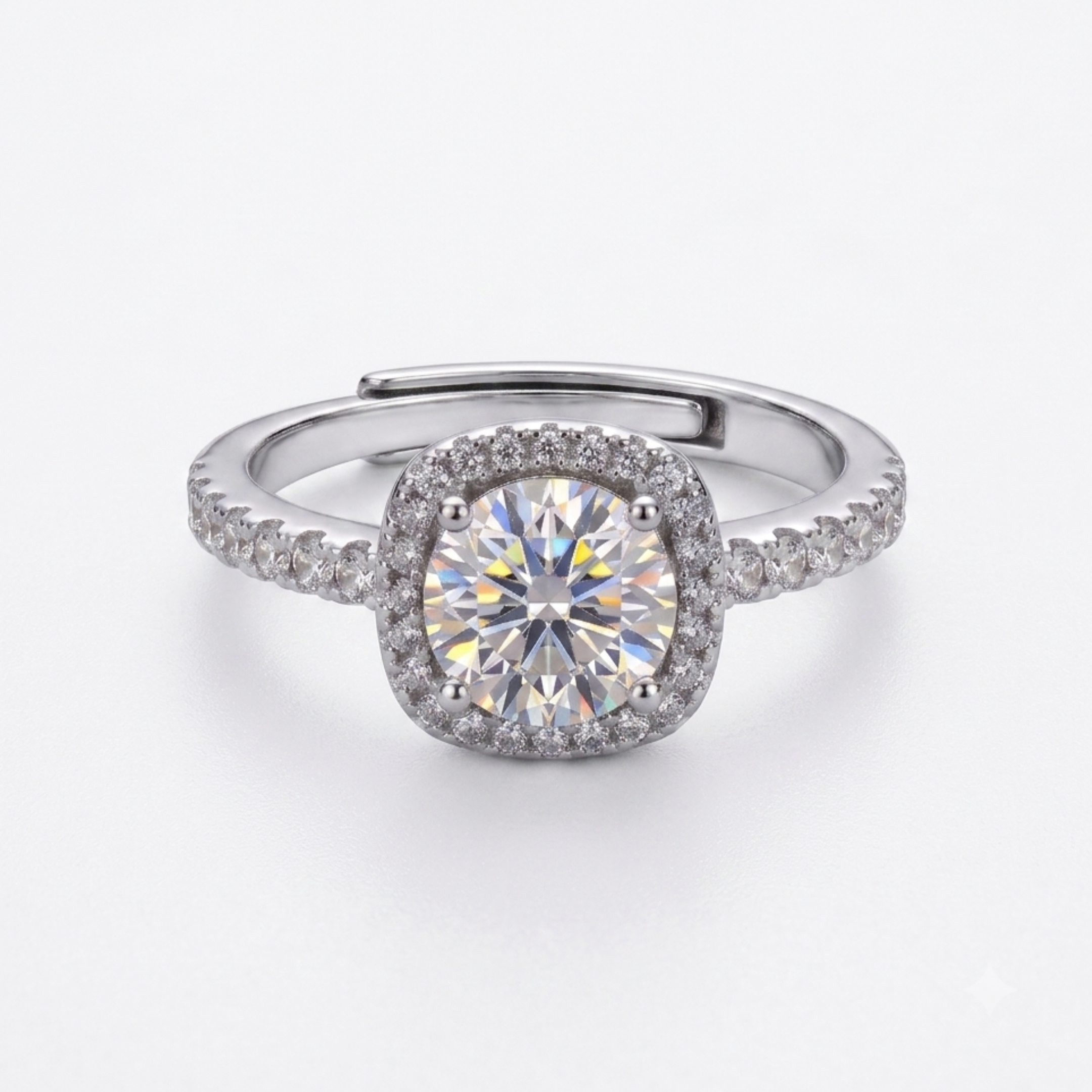 1CT Moissanite Smart Square Halo Ring Round Center