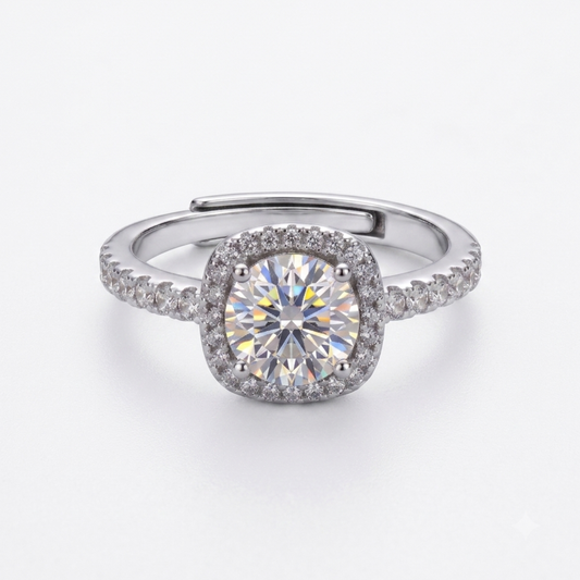 1CT Moissanite Smart Square Halo Ring Round Center