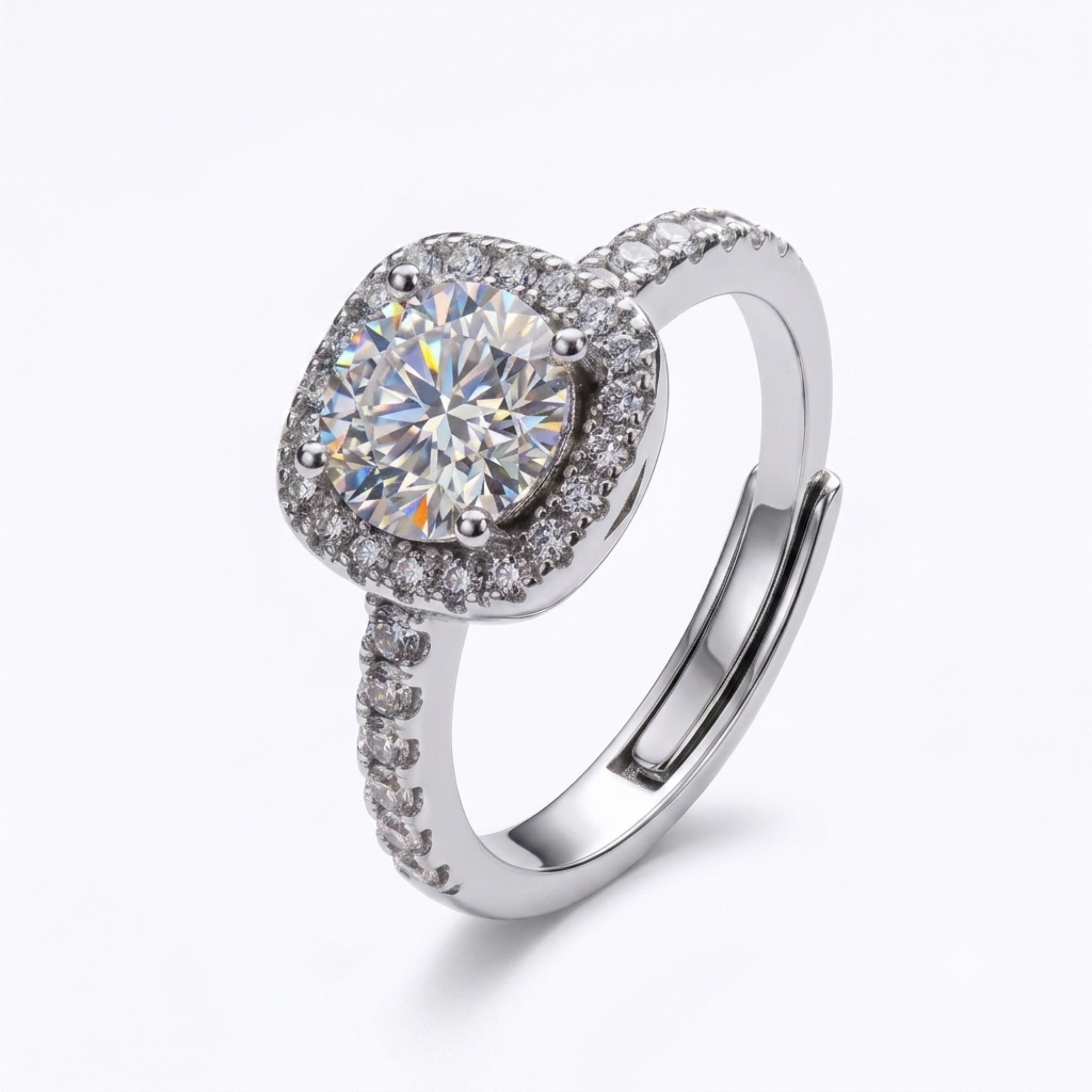 1CT Moissanite Smart Square Halo Ring Round Center