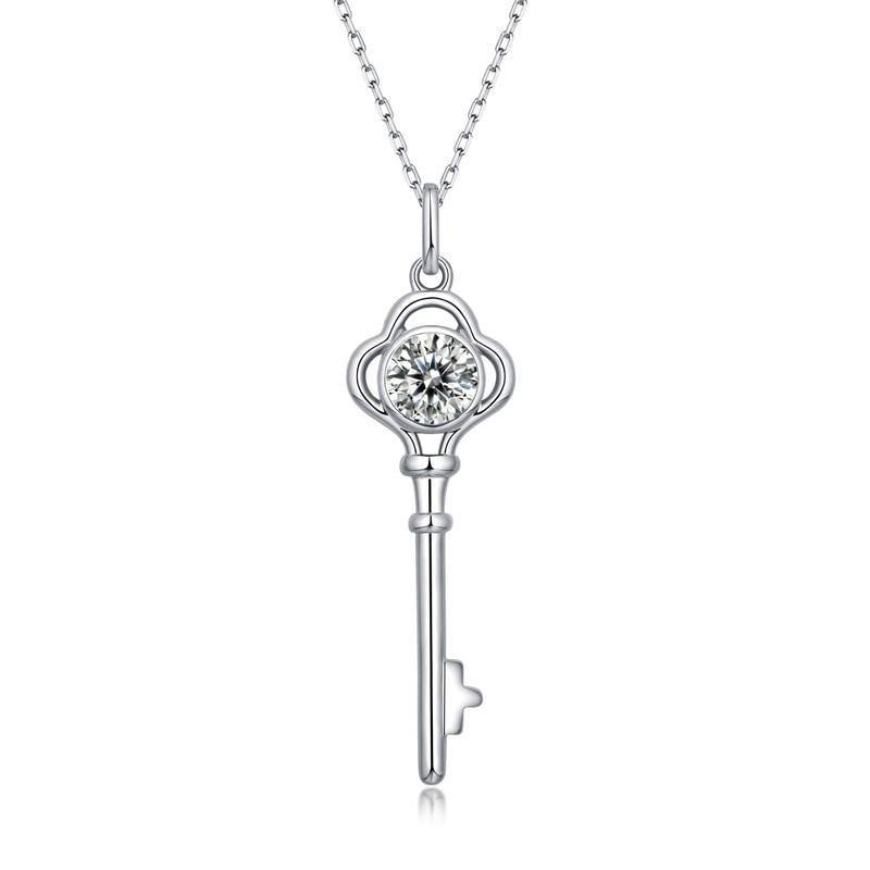Moissanite Key Pendant Solid 925 Sterling Silver Necklace