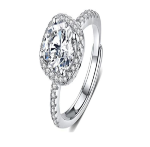 1CT Moissanite Smart Square Halo Ring Round Center